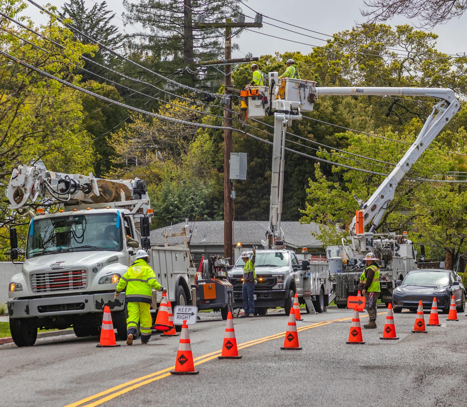 Road works near a utility pole